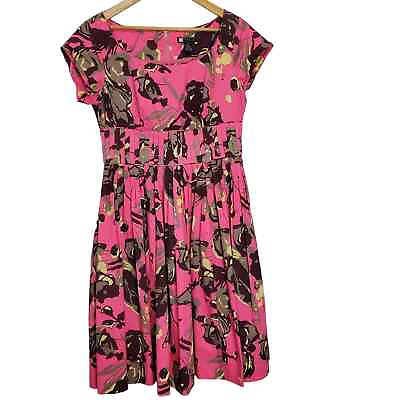 #ad Carole Little Dress Womens Size 8 Pink Rockabilly Retro Floral Cap Sleeve A Line $28.00