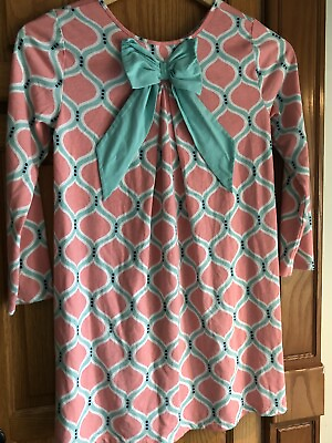 #ad Girls Summer Dress Cotton JK Authentic Coral Seafoam Green Geometric Size 5 Bow $8.00