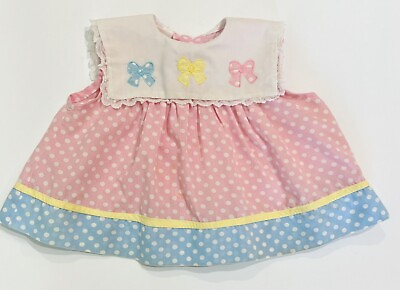 #ad #ad Vintage Baby Girl Party Dress 12 Mo Pink Blue Polka Dot Applique Bows Sleeveless $12.34