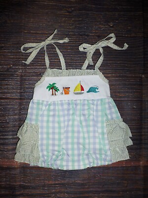 NEW Boutique Baby Girls Beach Palm Tree Boat Sleeveless Romper Jumpsuit $13.59
