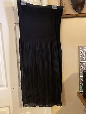 #ad New Directions Black Crinkle Maxi Skirt Long Semi Sheer Lined Large $11.75