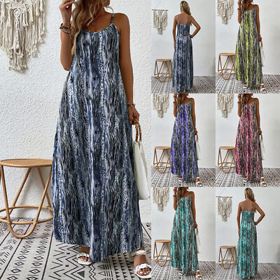 #ad Holiday Womens Maxi Sundress Plus Size Ladies Casual Loose Long Sling Dress 、 $5.64