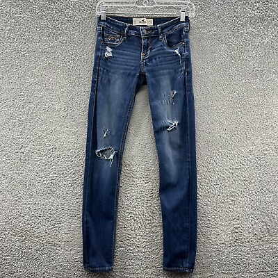 Hollister Jeans Junior Size 0S Blue Denim Distressed Skinny Jeans Juniors Size 0 $8.37