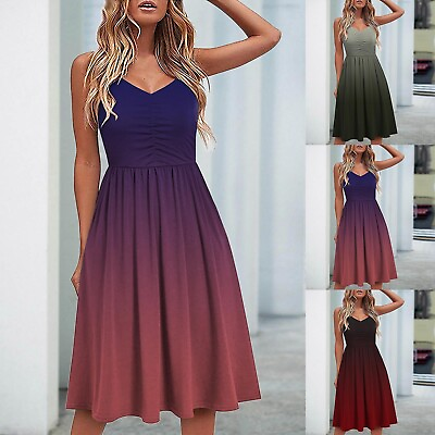 Cute Dresses with Pockets Women Summer Sleeveless Casual Printing Sundress $25.17