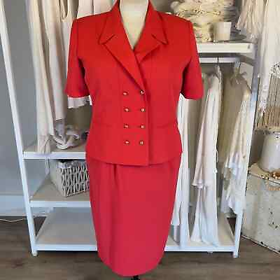 #ad LeSuit skirt suit salmon red short sleeve wedding guest business office #2218 $47.00