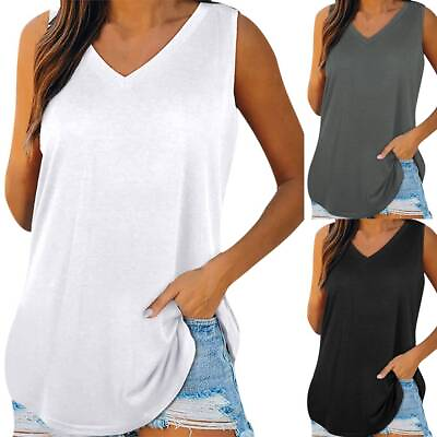 Womens Solid Vest Summer Sleeveless T shirt Ladies Casual Tank Tops Tunic Blouse $13.29