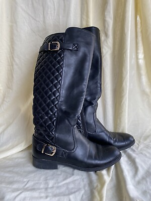 #ad Black Calf High Boots With Quilting Women’s 8.5 Side Zip $8.00