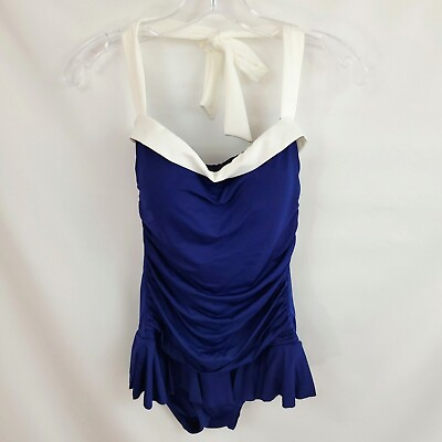 #ad Lauren Ralph Lauren Size 10 Swim Dress Bel Air Skirted Navy Blue White Pinup $43.38
