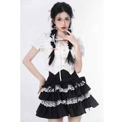 #ad Summer Sweet Girls Ruffles Mini Skirts Japanese Lace School Party Cute Skirts $29.80