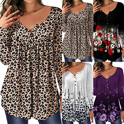 Plus Size Women Floral Long Sleeve Tunic Tops Ladies Casual Loose Blouse T Shirt $5.50