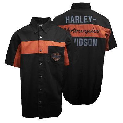 #ad Harley Davidson Men#x27;s Copper Block Logo Two Tone S S Woven Shirt S47 $40.50