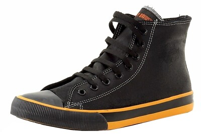 #ad Harley Davidson Men#x27;s Nathan D93816 Black Orange Leather High Top Sneakers Shoes $61.95