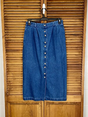 #ad IC Isaac’s Vintage Denim Skirt Button Front Midi Length Pockets Sz 14 Modest $18.99