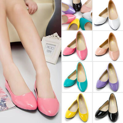US Fashion Womens Wide Fit Flat Heels Slip On Ballet Shoes Party Dress Shoe Size $17.85