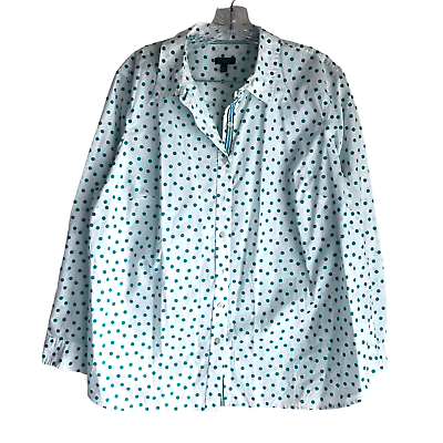 #ad Talbots Women#x27;s Shirt Plus Petite 2XP Polka Dot Green 100% Cotton Long Sleeve $46.96