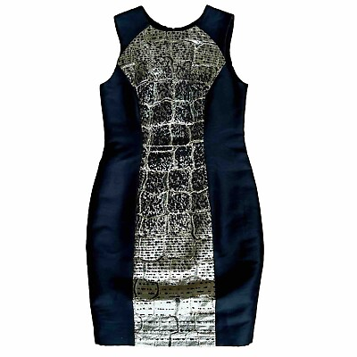 #ad Carolina Herrera Crocodile Degrade Jacquard Cocktail Little Black Dress Size 6 $112.99
