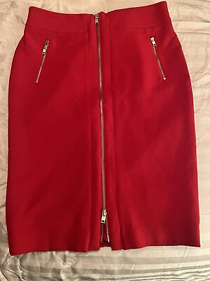 #ad Ann Taylor Red Pencil Skirt With Gold Tone Zippers Size 6 EUC Worn Once $35.00
