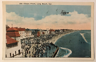 Ocean Front Long Beach California CA Postcard June 21 1923 $9.95