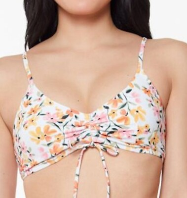 #ad Jessica Simpson Small Bikini Top Floral Summer Dreaming Ruched Tie Swim $58 NEW $15.00
