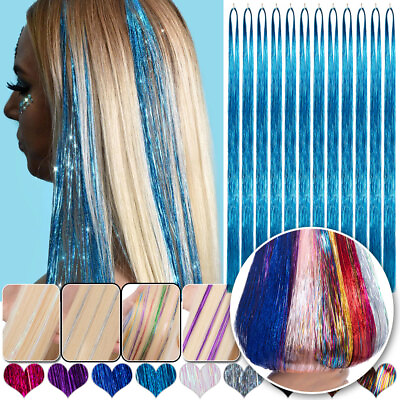 #ad 2400 Strands Holographic Sparkle Glitter Tinsel Hair Extensions Highlights Party $4.52