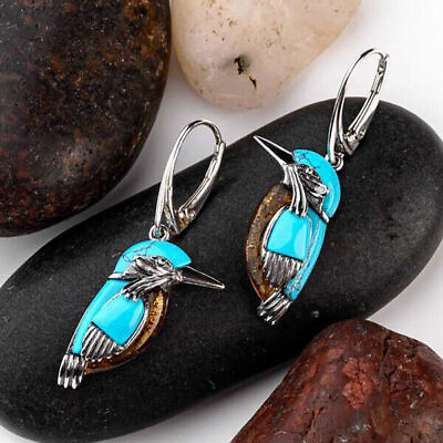 Cute Bird Silver Hoop Dangle Drop Earrings Women Turquoise Jewelry Gifts A Pair C $3.01