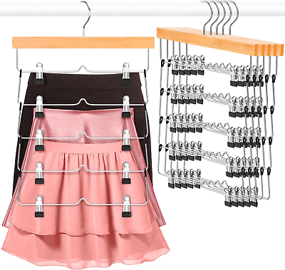 #ad Skirt Hangers 6 Pack Beechwood Short Hangers Space Saving Non Slip Women 5 Tier $64.89