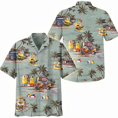 #ad Summer Minions Hawaiian Shirt Summer Party Shirt Shirt Short Sleeve Size S 5XL $34.99