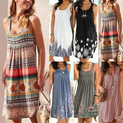 #ad #ad Sleeveless Dress Holiday Plus Size Mini Sundress Beach Summer Womens Ladies Boho $16.05