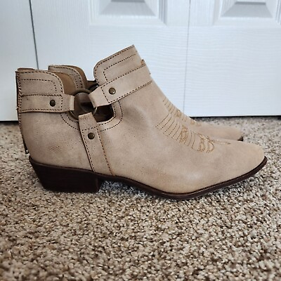 JustFab Womens Boots Size 10 Lynn Beige Cowboy Pointed Toe Ankle $24.95