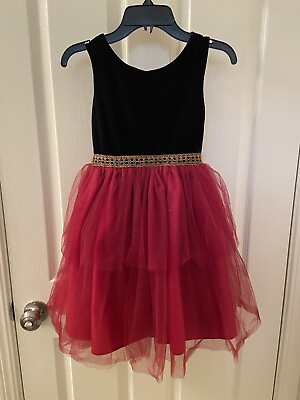 Frais Black Velvet and Maroon Sparkle Tulle Dress Fancy Party Girls Size 7 $19.99