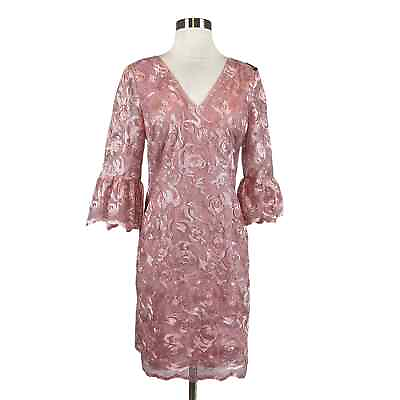 #ad Adrianna Papell Women#x27;s Cocktail Dress Size 6 Pink Metallic Lace V Neck Sheath $69.99