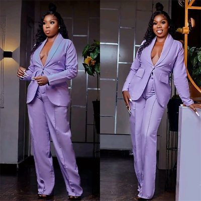 #ad Purple Plus Size Women#x27;s Suits 2 Pieces Party Cocktail Outfits Ladies Work Wear $53.93