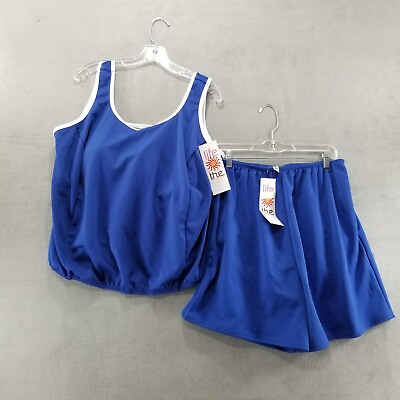 #ad Life By T.H.E. Swimsuit Plus Size 20 W Royal Blue 2 Piece Tank Shorts NEW $17.98