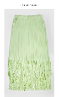 #ad Women Summer Solid Tassels Soft Sexy High Waist Stretch Long Skirt $43.38