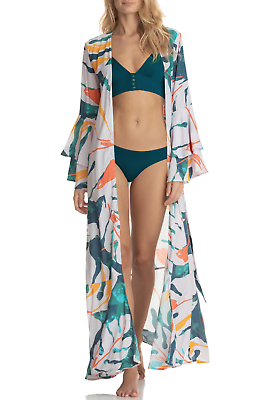 #ad Gorgeous Maaji Performance Long Sleeve Maxi Dress Swimsuit Cover Up Kimono M L $99.00