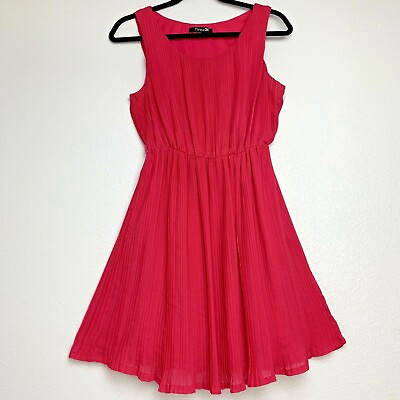 #ad Forever 21 Hot Pink Sleeveless Pleated Lined Elasticized Waist A line Dress Sz M $16.00