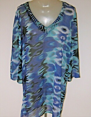 #ad Bathing Suit Cover Up Floral Tunic Size Medium CZ Cover Ups FLAW See Below $21.04