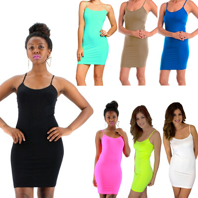 #ad Extra Long Seamless Tunic Dress Slip Camisole Layering Tank Top Spandex One Size $17.90