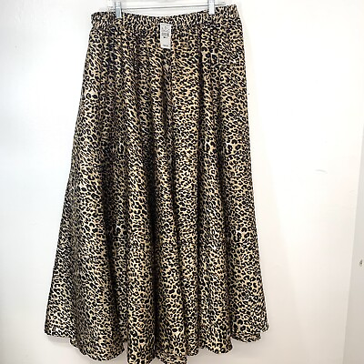 Ashley Stewart Skirt Long 2X Elastic Waist Full Flowy Leopard Print Boho NEW $27.99