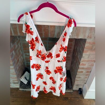 #ad NWT Forever 21 Red and White Floral Mini Dress V Neck size XL $14.78