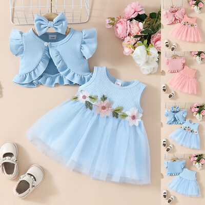 #ad Newborn Baby Girls Flower Mesh Dress Toddler Ruffle Cardigan Summer Outfits US $19.89