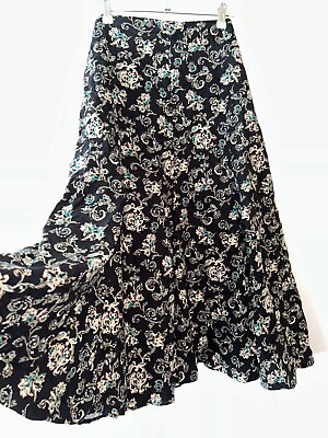 Vintage Bohemian Skirt Long Black Paisley Size 14 16 Gypsy Retro Boho Summer GBP 20.99