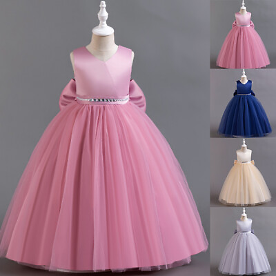 #ad Kids Girls Bowknot Mesh Maxi Dress Banquet Wedding Bridesmaid Party Ball Gown US $39.49
