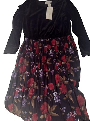 #ad Vintage Impressions Black Velvet Top and Floral Skirt Long Dress Gown 16 W New $39.99