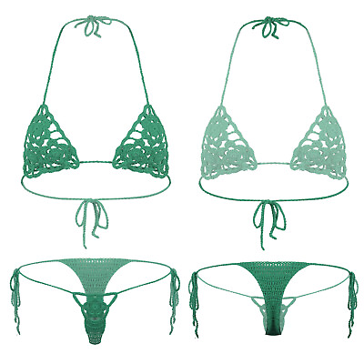 #ad Women#x27;s Floral Crochet Knit Triangle Swimwear Swimsuit Bikini Beach Sunbathing $10.06