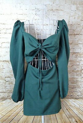 #ad I SAW IT FIRST Mini Dress Size 6 Green Party Evening Puff Sleeve Cut Out Satin GBP 4.00