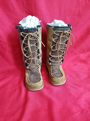 #ad Vintage Ugg Women Chestnut Tall Lace Up boho Boots Size 6 $42.75