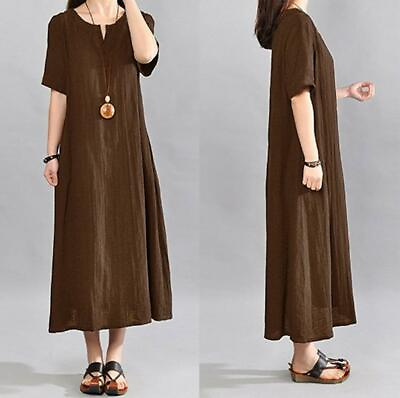 #ad Plus Size Women Casual Kaftan Dress Loose Tunic Long Maxi Dress Cotton Linen 5XL $24.54