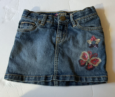 The Childrens Place Girls’ Navy Denim Skirt Embroidered Butterfly Size 5 $7.99