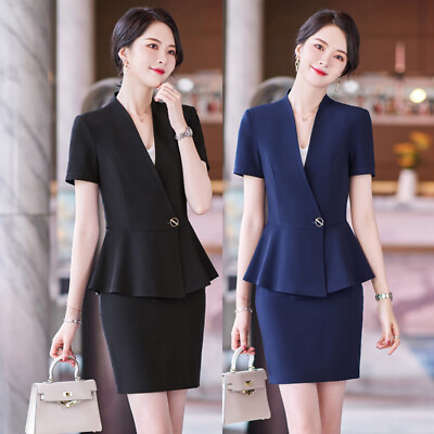 #ad Summer Business Skirt Suits For Women Formal Uniform Two Piece Sets Work Wear $49.70